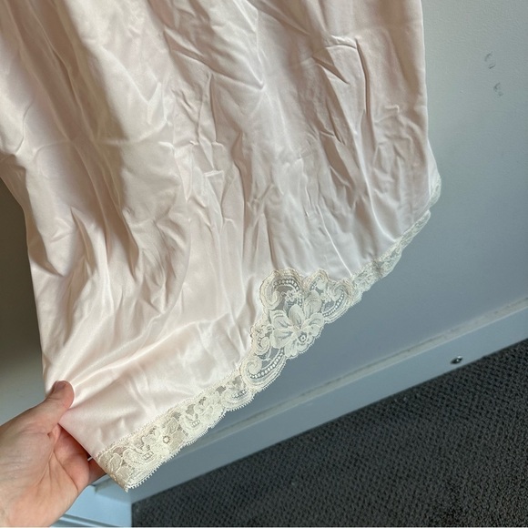 Vintage Light Pink Lace Trim Tank Sleeveless Nightgown Lingerie Slip Dress - Picture 5 of 12